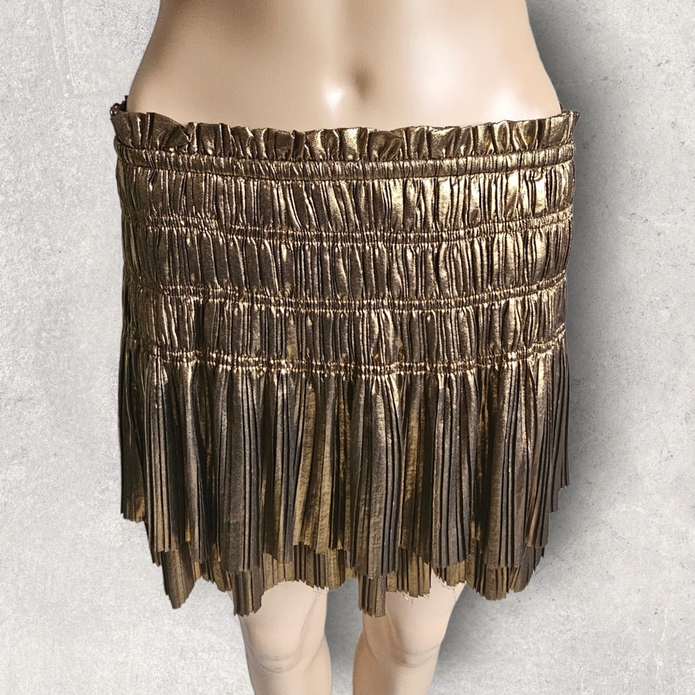 CURRENT AIR PLEATED TIERED GOLD MINI SKIRT